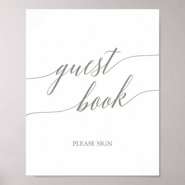 Elegant Sage Green Calligraphy Guest Book Sign (Front)
