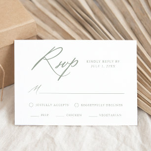 Elegant Sage Green Calligraphy Meal Choice Wedding RSVP Card