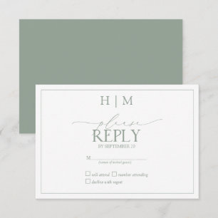 Elegant Sage Green Calligraphy Monogram RSVP Card