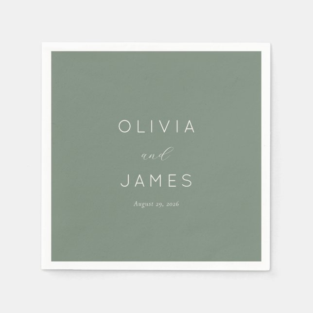 Elegant Sage Green Calligraphy Napkin (Front)