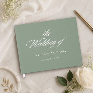Elegant Sage Green Calligraphy Script Wedding Guest Book