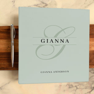 Elegant Sage Green Calligraphy Split Monogram Binder