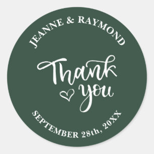 Elegant Sage Green Calligraphy Thank You Wedding Classic Round Sticker