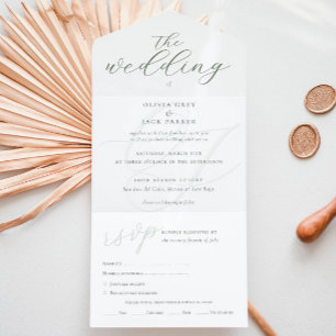 Elegant Sage Green Calligraphy Wedding All In One Invitation