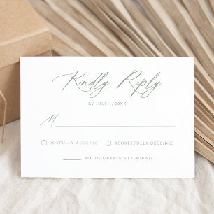 Elegant Sage Green Calligraphy Wedding RSVP Card