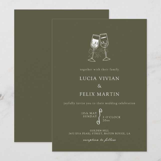 Elegant Sage Green Champagne Wedding Invitation (Front/Back)
