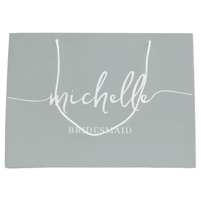 Elegant Sage Green Chic Monogram Script Large Gift Bag (Front)