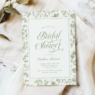Elegant Sage Green Chinoiserie Bridal Shower Invitation
