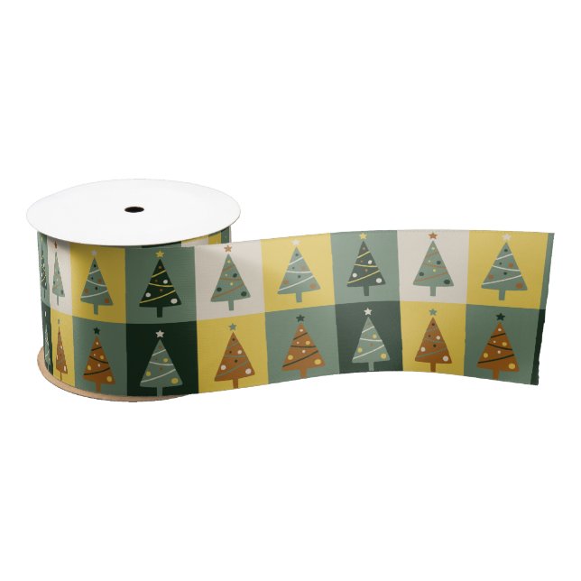 Elegant Sage Green Christmas Trees   Satin Ribbon (Spool)