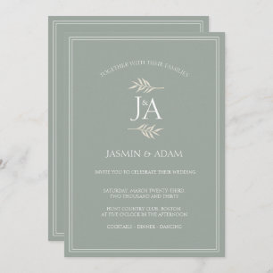 Elegant Sage Green Classic Initials Wedding  Invitation