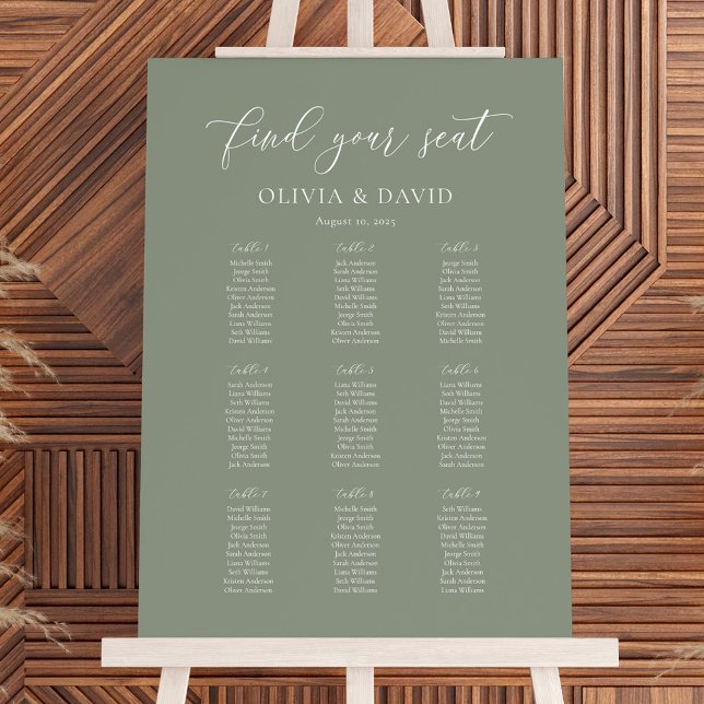 Elegant Sage Green Colour 9 table Seating Chart (Creator Uploaded)
