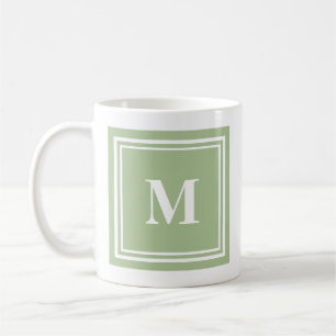 Elegant Sage Green Coloured Block Frame Monogram Coffee Mug