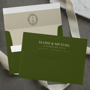 Elegant Sage Green Crest Monogram Wedding Envelope