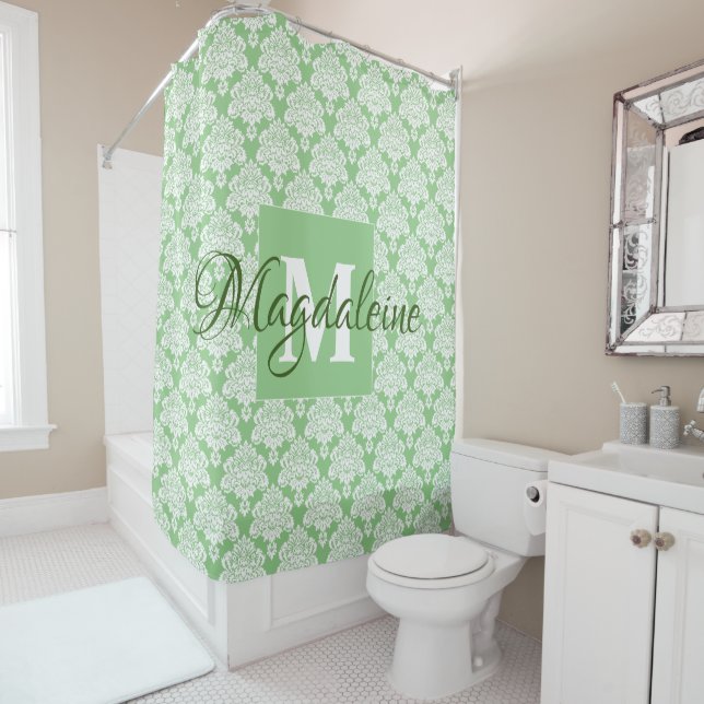 Elegant Sage Green Damask Monogram and Name (In Situ)