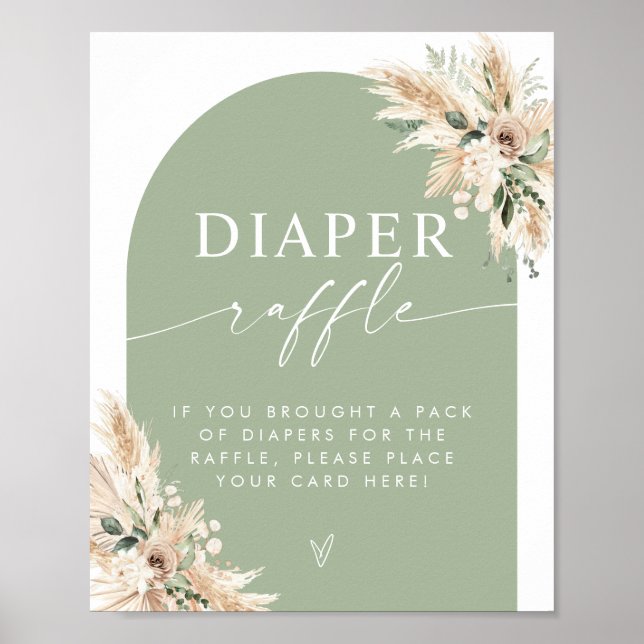 Elegant Sage Green Diaper Raffle Poster (Front)