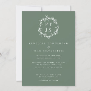 Elegant Sage Green Double Monogram Wedding Invitation
