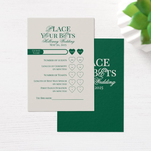 Elegant Sage Green Editable Wedding Prop Bet Card (Desk)