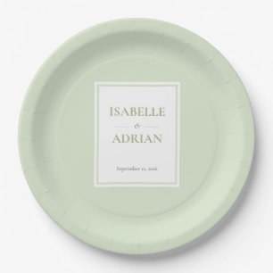 Elegant Sage Green Engagement Party Paper Plate