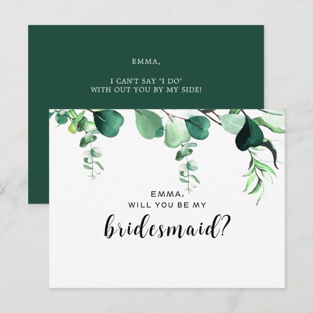Elegant Sage Green Eucalyptus Foliage Bridesmaid Postcard (Front/Back)