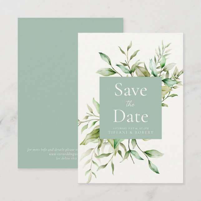 Elegant Sage Green Eucalyptus Foliage Save The Date (Front/Back)