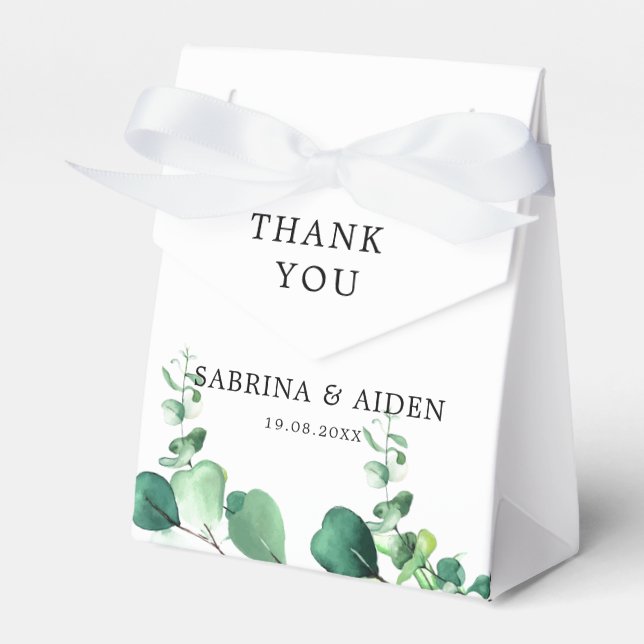 Elegant Sage Green Eucalyptus Foliage Wedding Favor Box (Front Side)