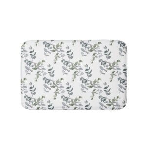 Elegant Sage Green Eucalyptus Leaves Pattern Bath Mat