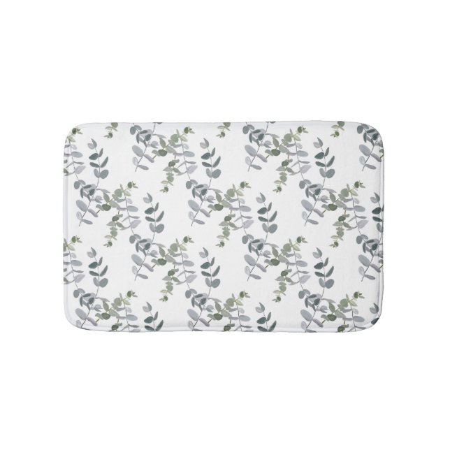 Elegant Sage Green Eucalyptus Leaves Pattern Bath Mat (Front)