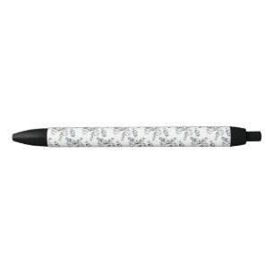 Elegant Sage Green Eucalyptus Leaves Pattern Black Ink Pen