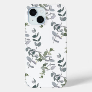 Elegant Sage Green Eucalyptus Leaves Pattern iPhone 15 Case