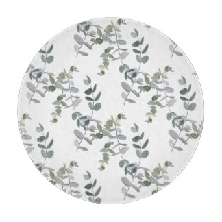 Elegant Sage Green Eucalyptus Leaves Pattern Cutting Board