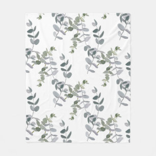 Elegant Sage Green Eucalyptus Leaves Pattern Fleece Blanket