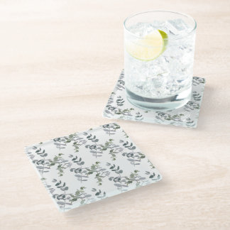 Elegant Sage Green Eucalyptus Leaves Pattern Glass Coaster