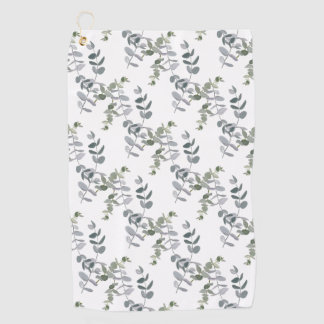 Elegant Sage Green Eucalyptus Leaves Pattern Golf Towel