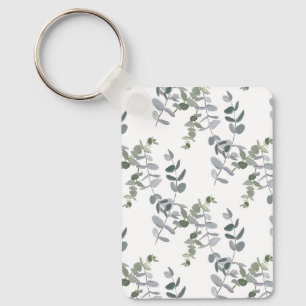 Elegant Sage Green Eucalyptus Leaves Pattern Keychain