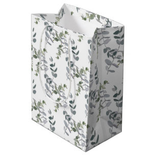 Elegant Sage Green Eucalyptus Leaves Pattern Medium Gift Bag