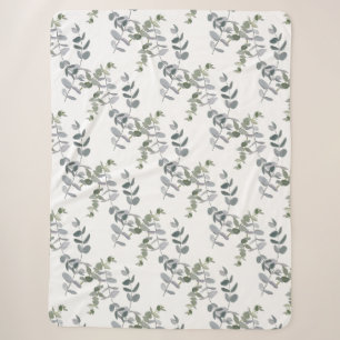 Elegant Sage Green Eucalyptus Leaves Pattern Sherpa Blanket