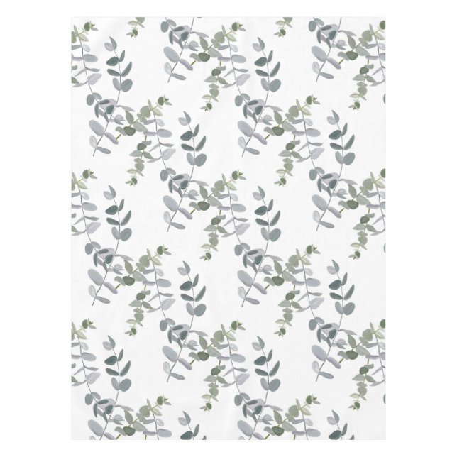 Elegant Sage Green Eucalyptus Leaves Pattern Tablecloth (Front)