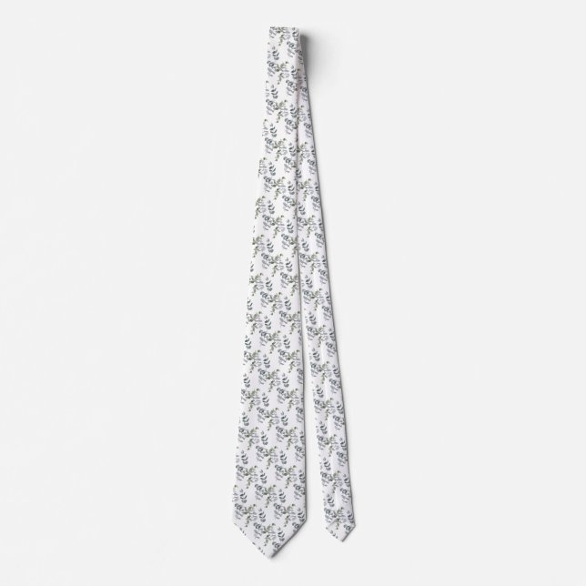 Elegant Sage Green Eucalyptus Leaves Pattern Tie (Front)