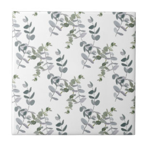 Elegant Sage Green Eucalyptus Leaves Pattern Tile