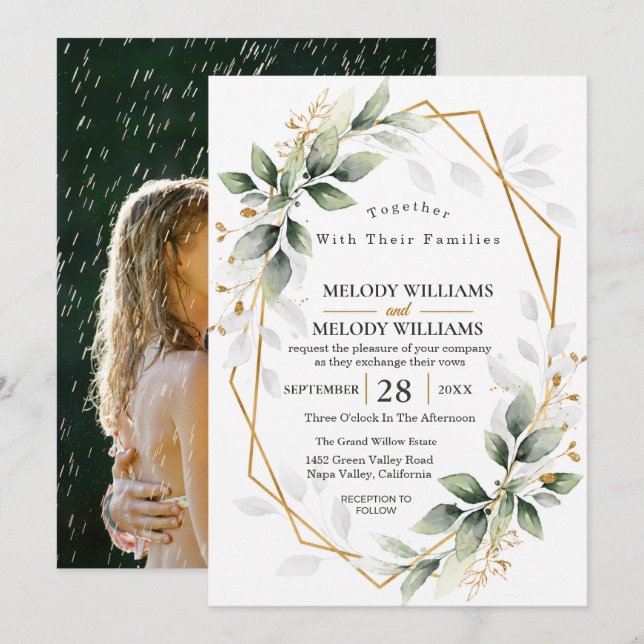 Elegant Sage Green Eucalyptus Wedding Invitation (Front/Back)