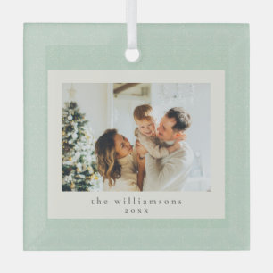 Elegant Sage Green Family Photo Keepsake Christmas Glass Ornament