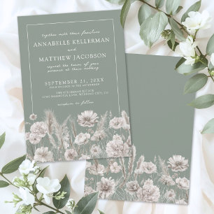 Elegant Sage Green Floral Boho Wedding Invitation