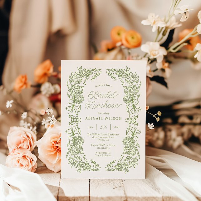 Elegant Sage Green Floral Bridal Luncheon Invitation (Creator Uploaded)