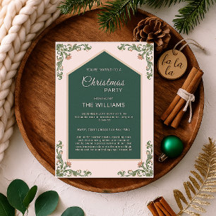 Elegant Sage Green Floral Christmas Party Invitation