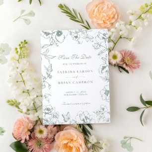Elegant Sage Green Floral Garden Save The Date Invitation