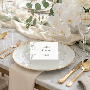 Elegant Sage Green Floral Line Art Flat Wedding Place Card