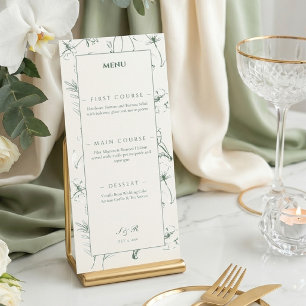Elegant Sage Green Floral Line Art Wedding Menu