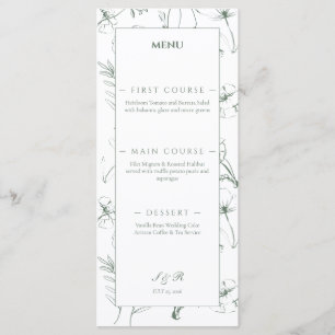 Elegant Sage Green Floral Line Art Wedding Menu