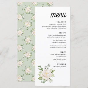 Elégant Sage Green Floral Peony Menu Dîner