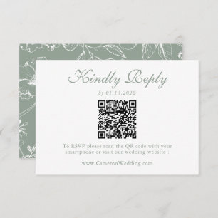 Elegant Sage Green Floral QR Code Wedding RSVP 